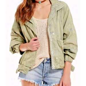 Free People Womens Medium Green Utility Cargo‎ Jacket Parachute Marled Tie Dye